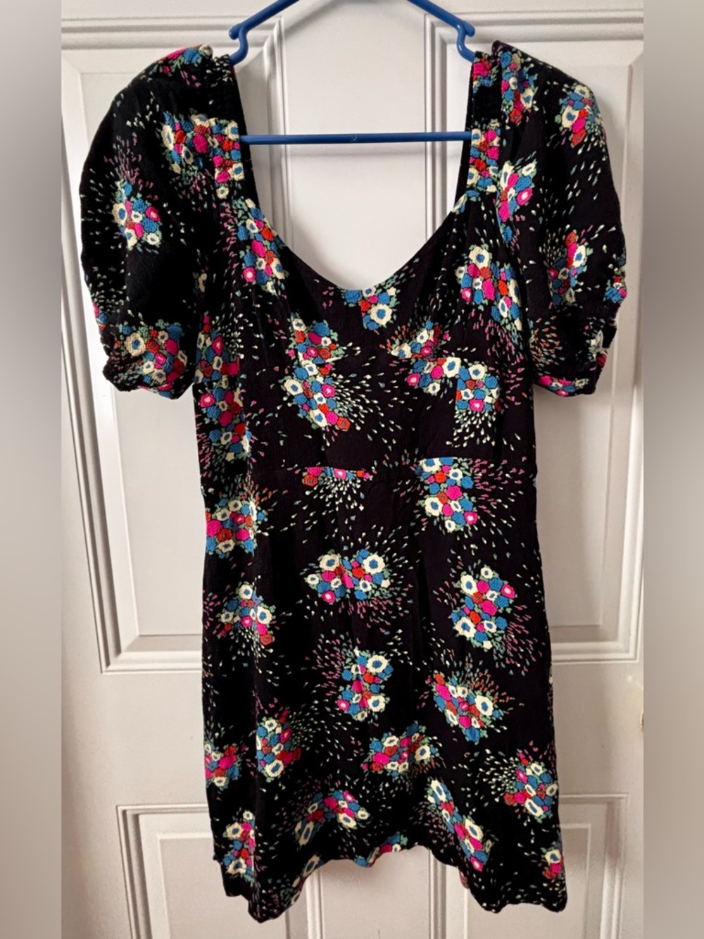 Anthropologie Black Floral Puff-Sleeve Midi Dress
